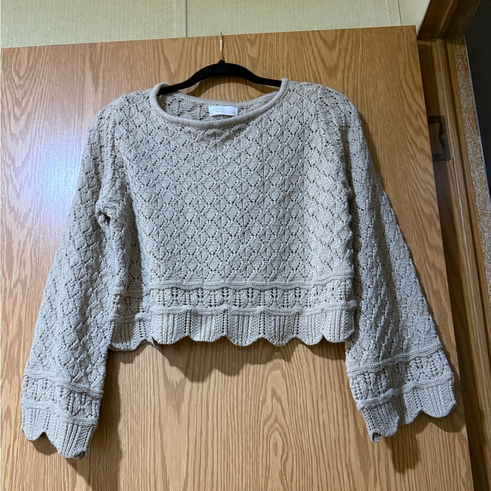 LC Lauren Conrad Beige Knit Sweater with Gold Stitching